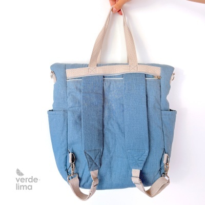 Mochila multiposições - linho liso azul ganga Mochila multiposições - linho liso azul ganga