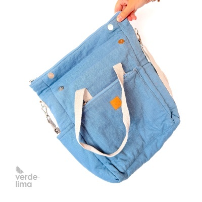 Mochila multiposições - linho liso azul ganga Mochila multiposições - linho liso azul ganga