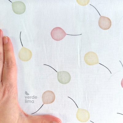 Tecido de Algodão - Bichinhos nas nuvens - Balõezinhos rosa