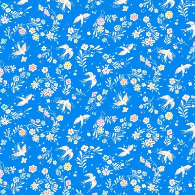 Tecido de Algodão - Songbird - Andorinhas fundo azul