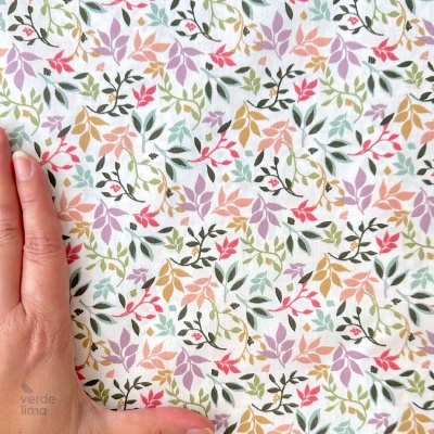 Tecido de Algodão - Folhagem colorida
