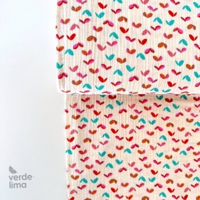 Musselina - Folhagens coloridas fundo bege