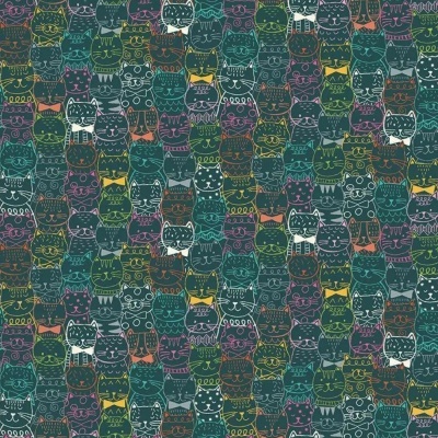 Tecido de Algodão - Whiskers - Portrait cats teal