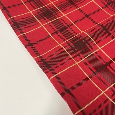 Retalho 37x150cm -Tecido de Algodão - Xadrez com glitter dourado - Vermelho