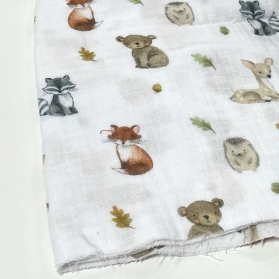 Retalho 26cm x 130cm -Musselina - Estampado digital - Forest animals