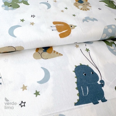 Tecido de Algodão - Baby dinossaur - Fundo branco