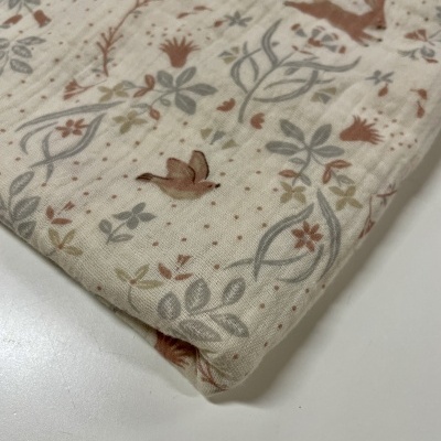 Retalho 44cm x 140cm - MUSSELINA - COELHOS E PASSARINHOS