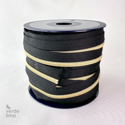 Fecho zipper metalizado malha 5 preto - Bobine de 25m