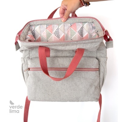 Mochila de maternidade - linho alentejano cinzento