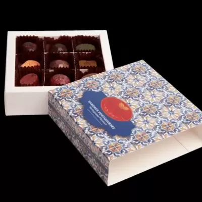 Maria Chocolate Caixa 9 Bombons Sabores Portugueses - "Azulejo” Chocolate Fabrico Artesanal