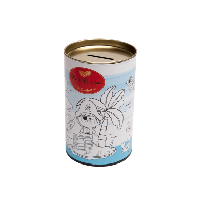 Mealheiro cilíndrico com ilustração de pirata e palmeira