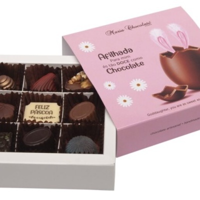 Maria Chocolate Caixa 9 Bombons Afilhada Chocolate Fabrico Artesanal