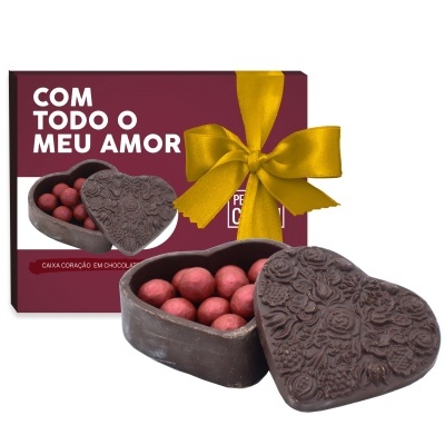 Pedaços de Cacau Caixinha - Coração de Chocolate Negro Chocolate Fabrico Artesanal