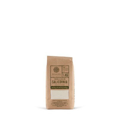 Saco de papel castanho com texto indicando café moído 1/2 kg