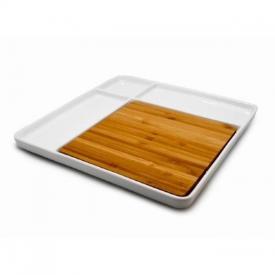 Nerthus Prato de Porcelana com Tábua de Corte em Bambu Utensílios