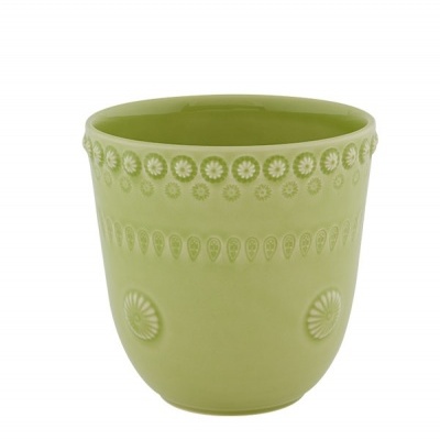 Vaso de cerâmica verde claro com padrões em relevo