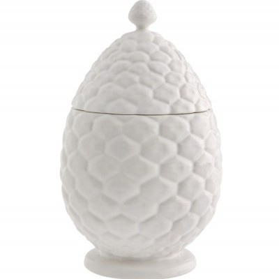 vaso cerâmico branco com relevo hexagonal em formato oval