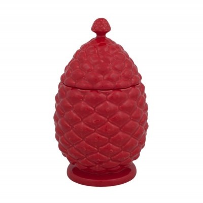 Recipiente decorativo vermelho com textura de pinha em cerâmica