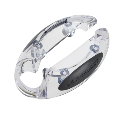 Abra-fácil transparente com detalhes em preto e marca LE CREUSET