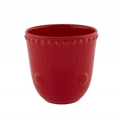Vaso de cerâmica vermelho com detalhes em relevo
