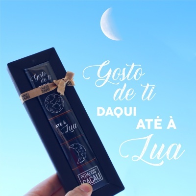 Pedaços de Cacau Caixa 5 Napolitanas "Gosto de Ti Daqui Até à Lua" de Chocolate Negro