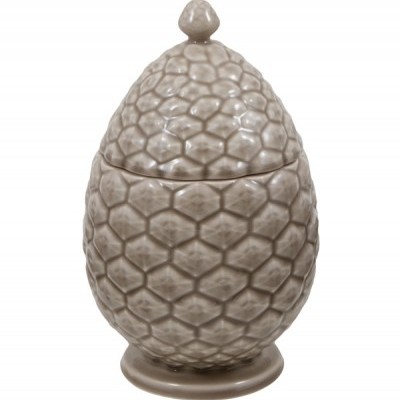 Recipiente cerâmico cinza com padrão hexagonal inspirado em colmeia