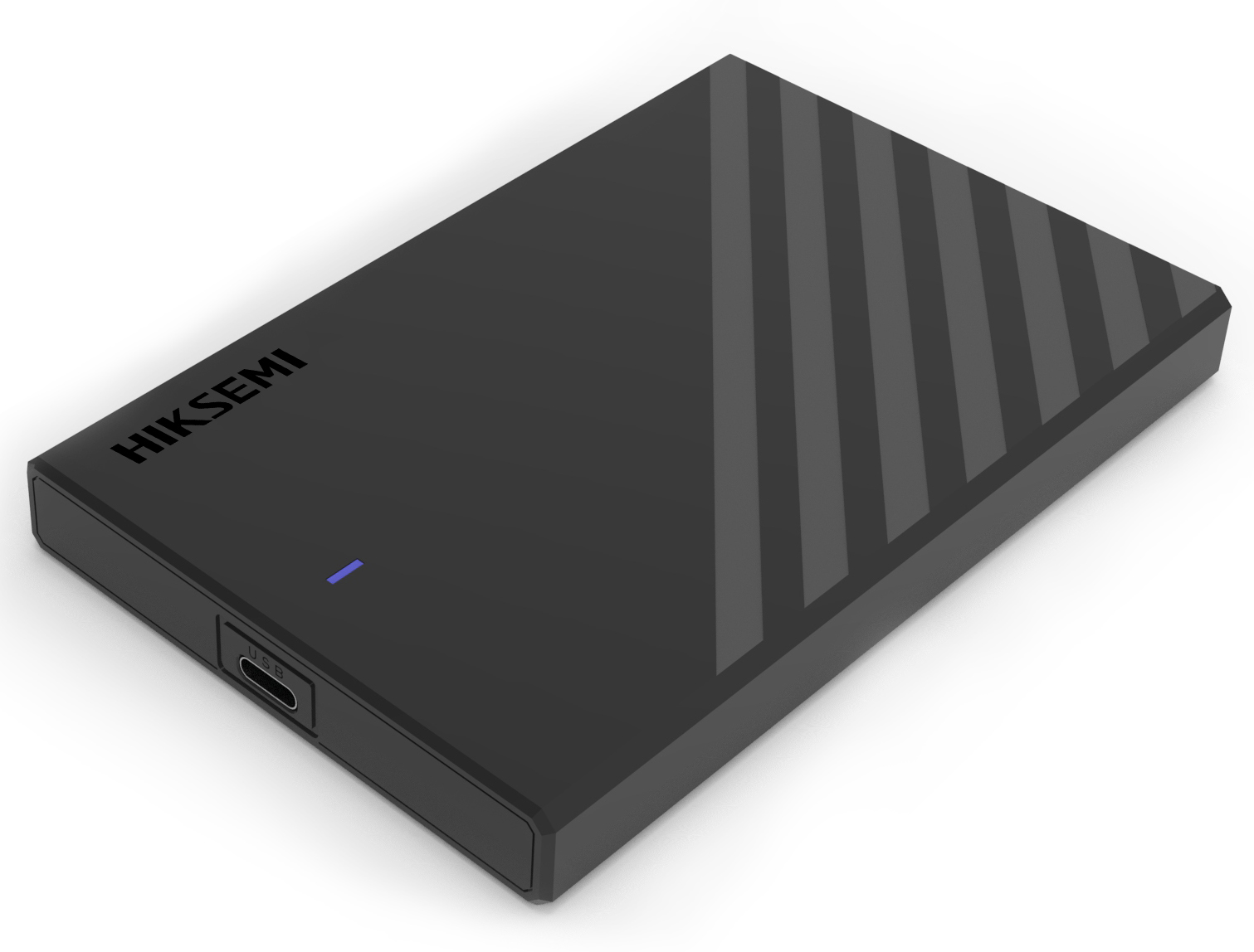 ADAPTADOR EXTERNO PARA DISCO SSD HIKSEMI HS-HUB-MHC201 2.5 Disco rígido externo preto com riscas diagonais e conector USB tipo C