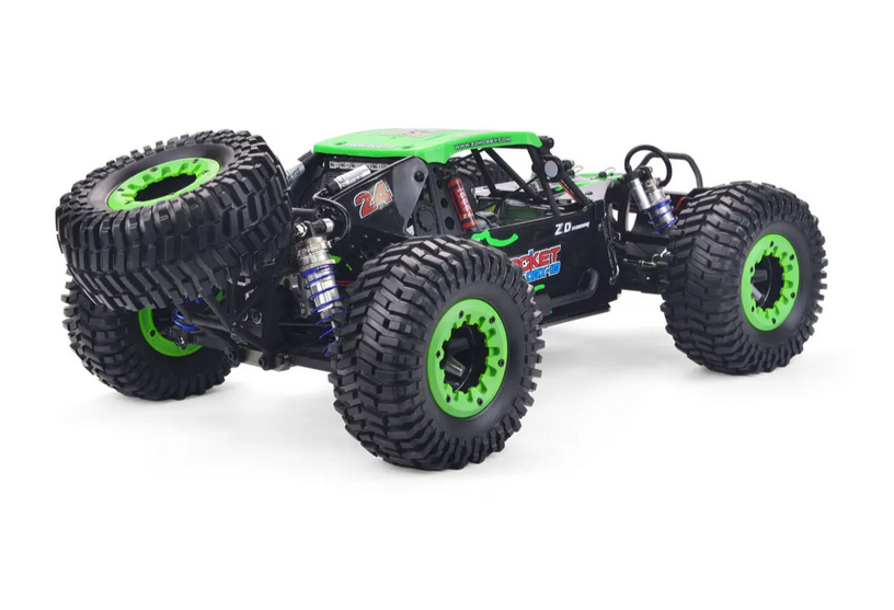 ZD-DBX-Controlo Remoto Carro de corrida Off-Road 4WD ZD Racing Carro de controle remoto todo-o-terreno com pneus grandes pretos e aros verdes