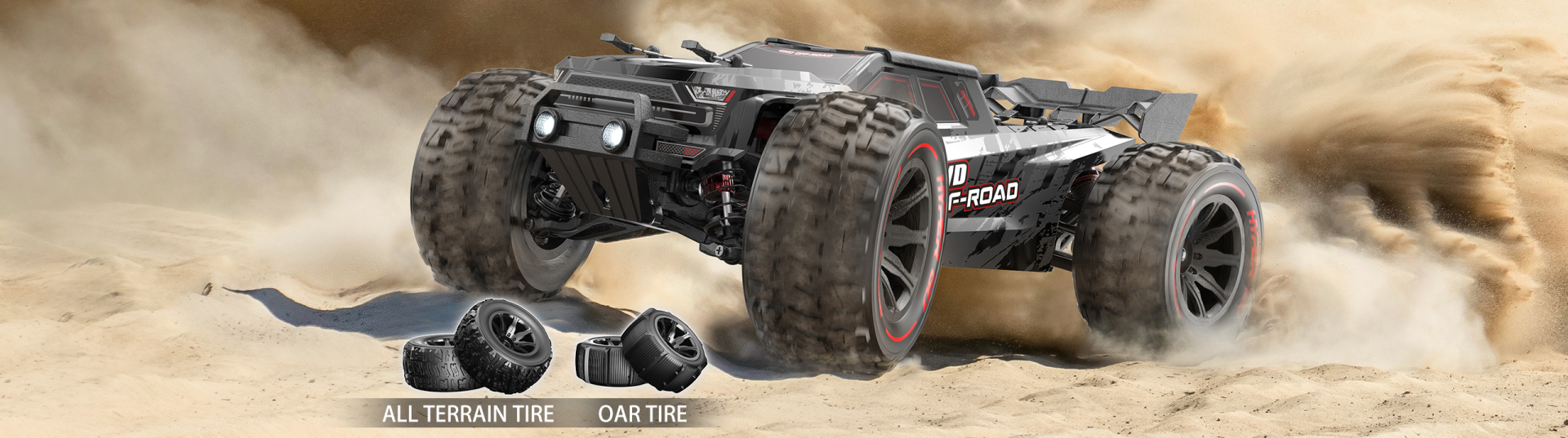 RC MJX 14210 4WD Carro rádio controlado off-road com pneus grandes em areia