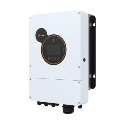 Dispositivo eletrónico branco com visor digital e texto SRNE