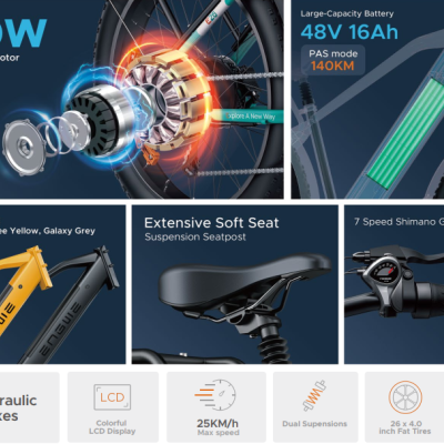 ENGWE E26  E-bike todo-o-terreno com suspensão frontal 250W  140 km de autonomia