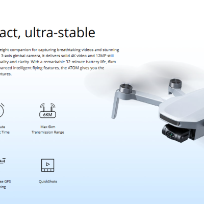 ATOM GPS Drone com Câmara 4K 3-eixos Gimbal, Transmissão de video de 6Km Rastreamento visual, Co