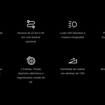 Ícones e texto técnico em português sobre veículo elétrico