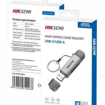 Leitor de cartões USB-C/USB-A HIKSEMI em caixa