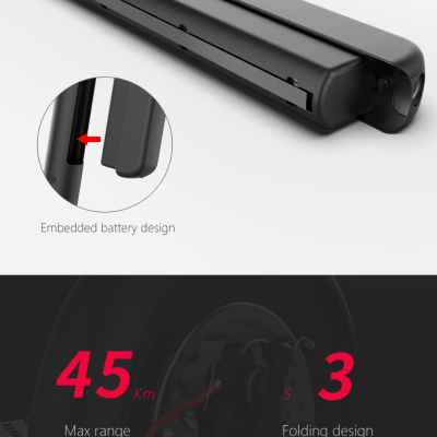 Bateria embutida preta para veículo elétrico com informações técnicas e design compacto