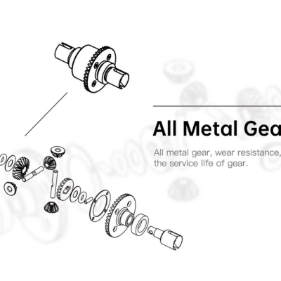 Diagrama de engrenagens metálicas desmontadas com texto