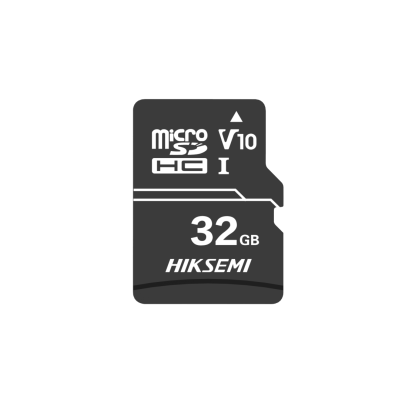 Cartão de memória microSD preto com capacidade de 32GB e marca HIKSEMI