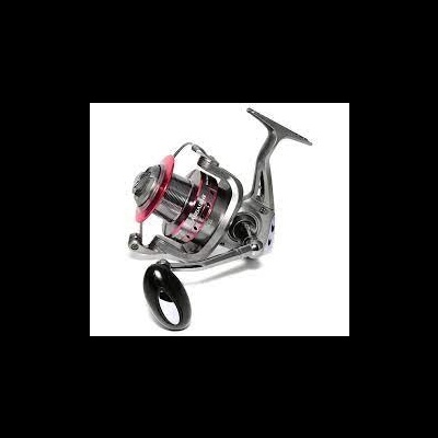 Carretel de pesca metálico prateado e vermelho