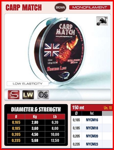 NYLON YUKI CARP MATCH 0.16 150MTS