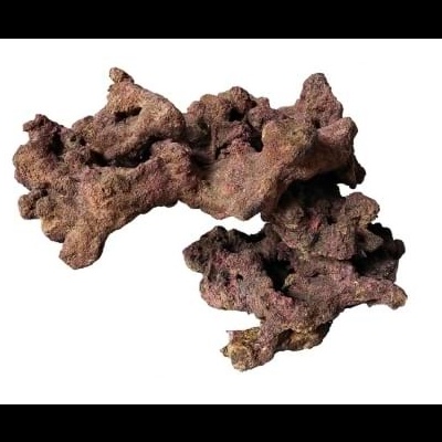 Peças de lava rocha natural castanha avermelhada com textura rugosa