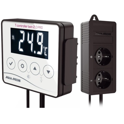 Termóstato digital com écran e controlador preto com duas tomadas