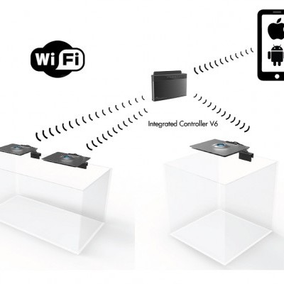 Dispositivo controlador WiFi com terminais eletrónicos e smartphone