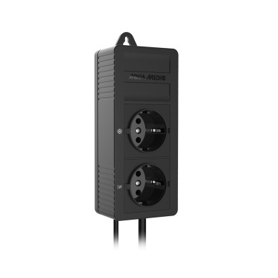 protetor elétrico preto com duas tomadas