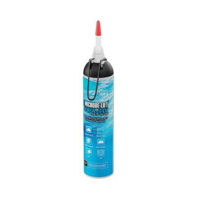 Frasco de spray azul com tampa preta e bico branco e vermelho