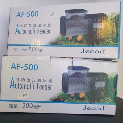 Caixas de alimentadores automáticos AF-500 Jecod com imagens do produto e texto em várias línguas