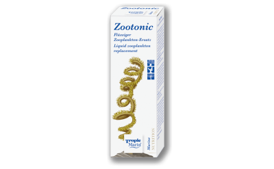Embalagem branca de produto Zootonic com imagem de cavalo-marinho dourado