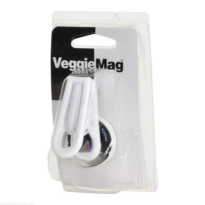 Suporte magnético branco para vegetais em embalagem transparente com cartão negro e branco
