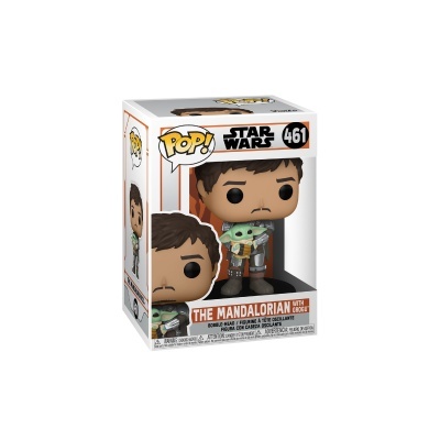 Figura Funko Pop! Star Wars Mandalorian com Grogu na caixa branca