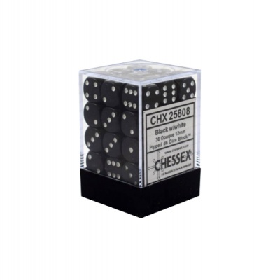 Chessex Opaque 12mm D6 with pips Dice Blocks (36 Dice) - Black/white