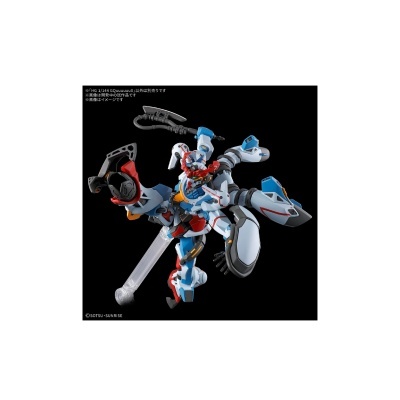 Figura robô articulado azul branco cinza vermelho amarelo fundo preto